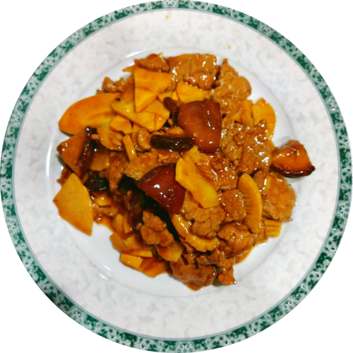 7.Ternera con bambú y setas